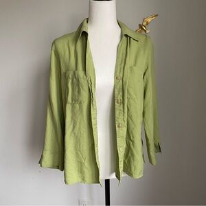 Silk Vintage Pea Green Button Down Shirt